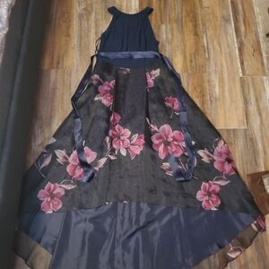 Navy and Pink Floral High Low Dress